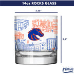 Set of 2 Boise State Broncos Campus Line Art 14oz Rocks Glasses