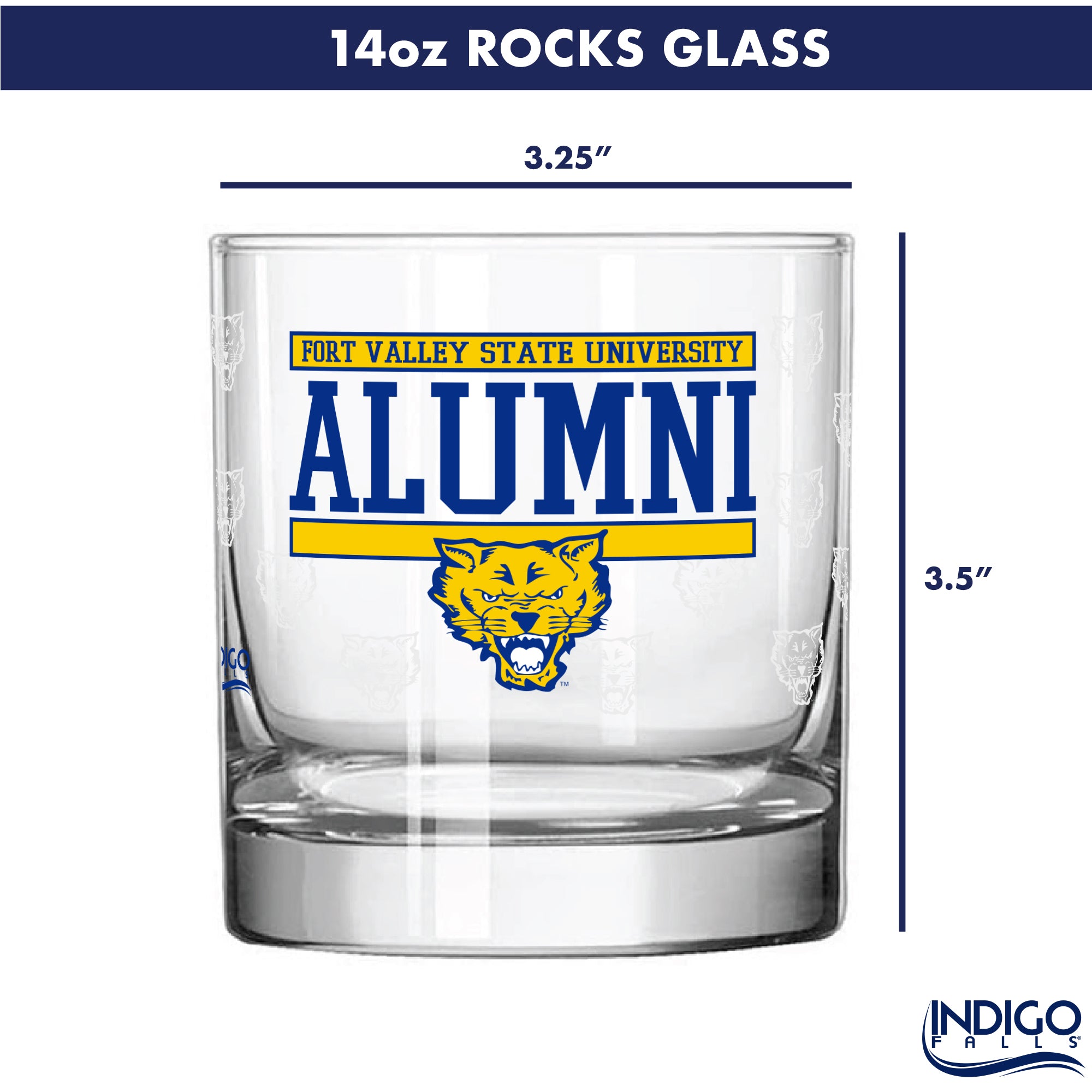 Set of 2 Fort Valley State Wildcats 14oz XD Alumni Rocks Glasses