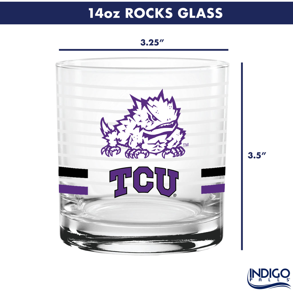 Set of 2 TCU Horned Frogs 14oz Ring Rocks Glasses
