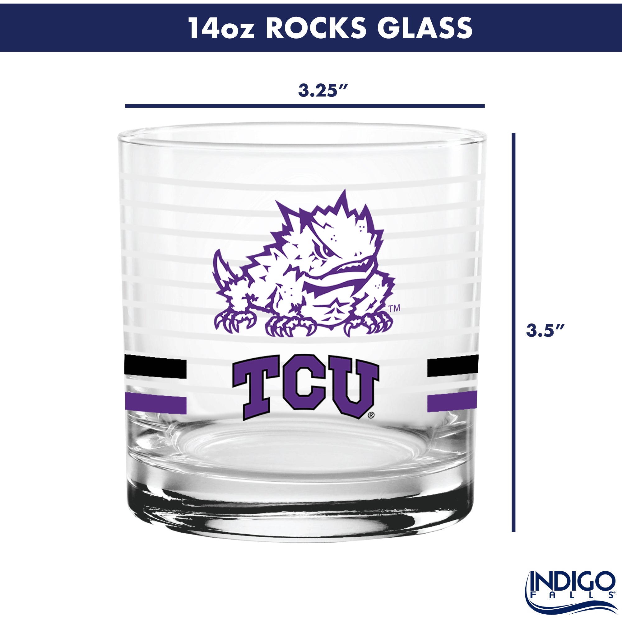 Set of 2 TCU Horned Frogs 14oz Ring Rocks Glasses