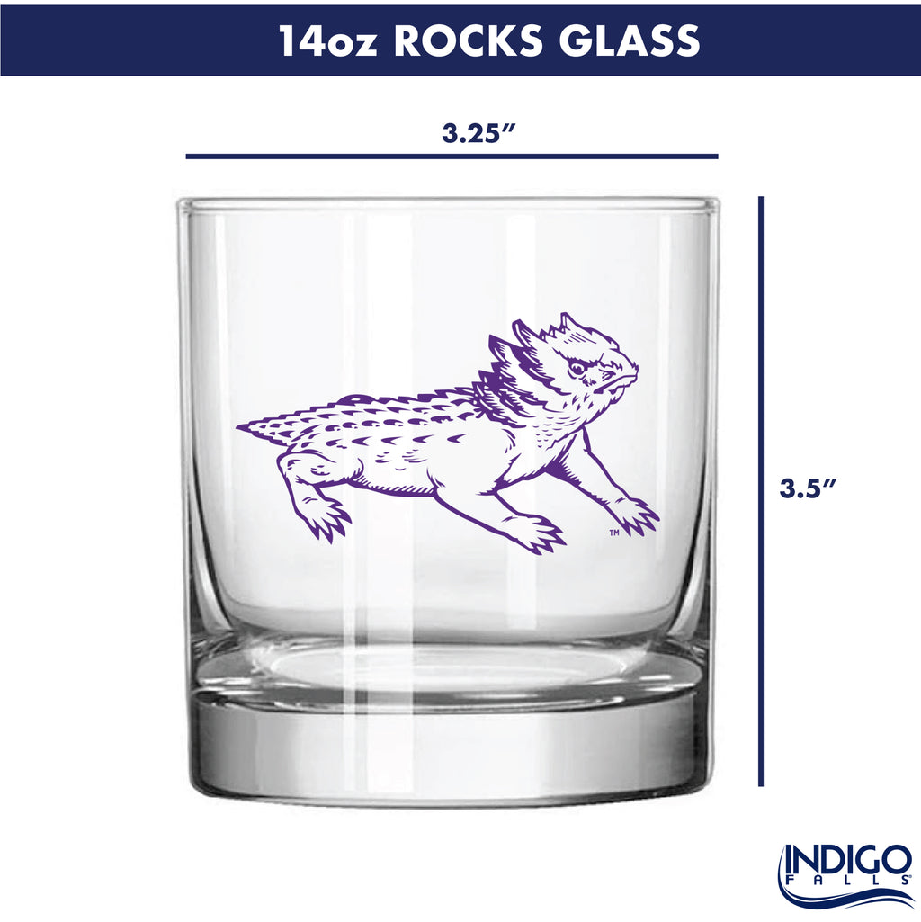 Set of 2 TCU Horned Frogs College Vault Sketch 14oz Rocks Glasses