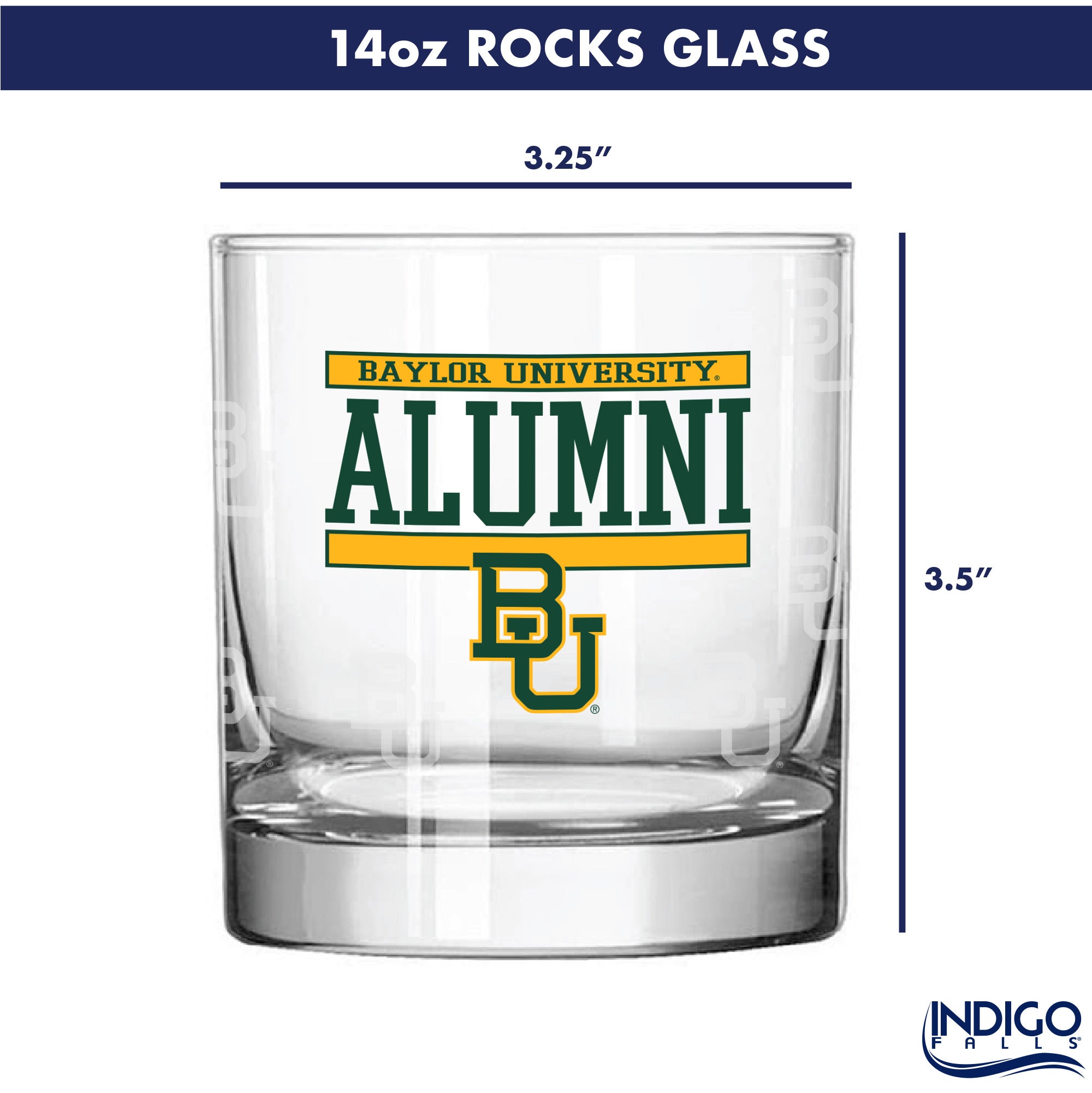 Set of 2 Baylor Bears 14oz Alumni Rocks Glasses