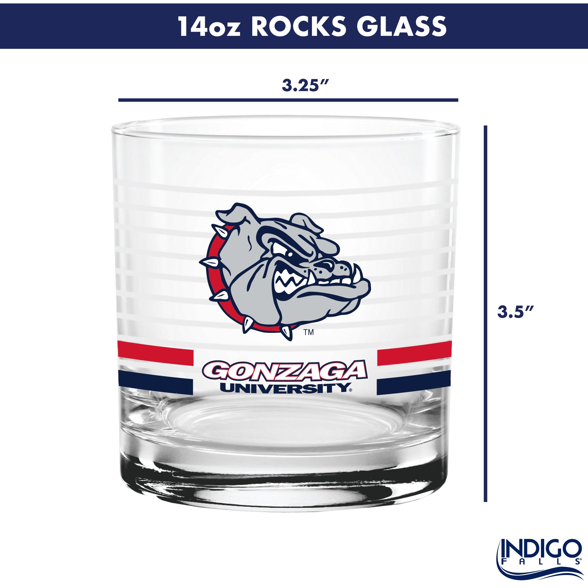 Set of 2 Gonzaga Bulldogs 14oz Ring Rocks Glasses