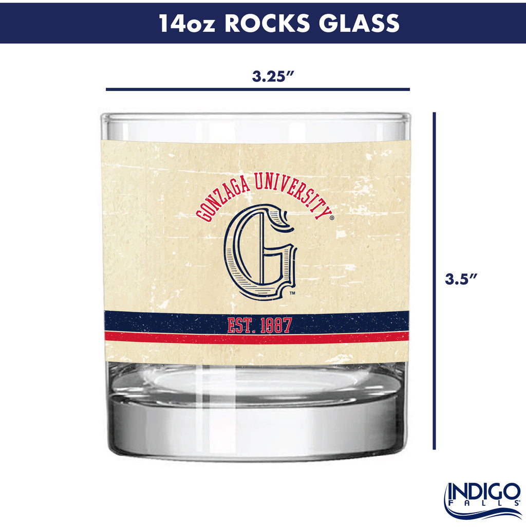 Gonzaga Bulldogs Set of 2 College Vault Tan Retro 14oz Rocks Glasses