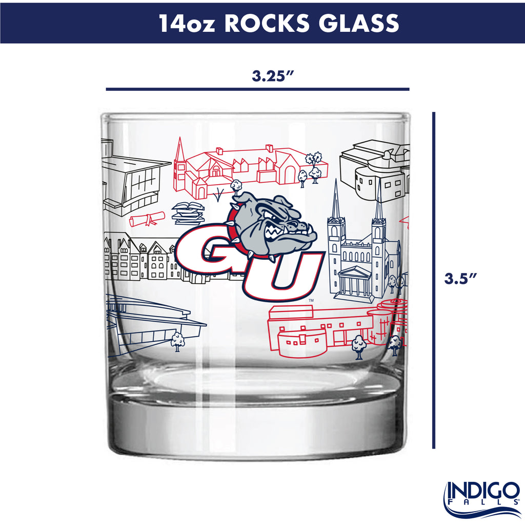 Set of 2 Gonzaga Bulldogs Campus Line Art 14oz Rocks Glasses