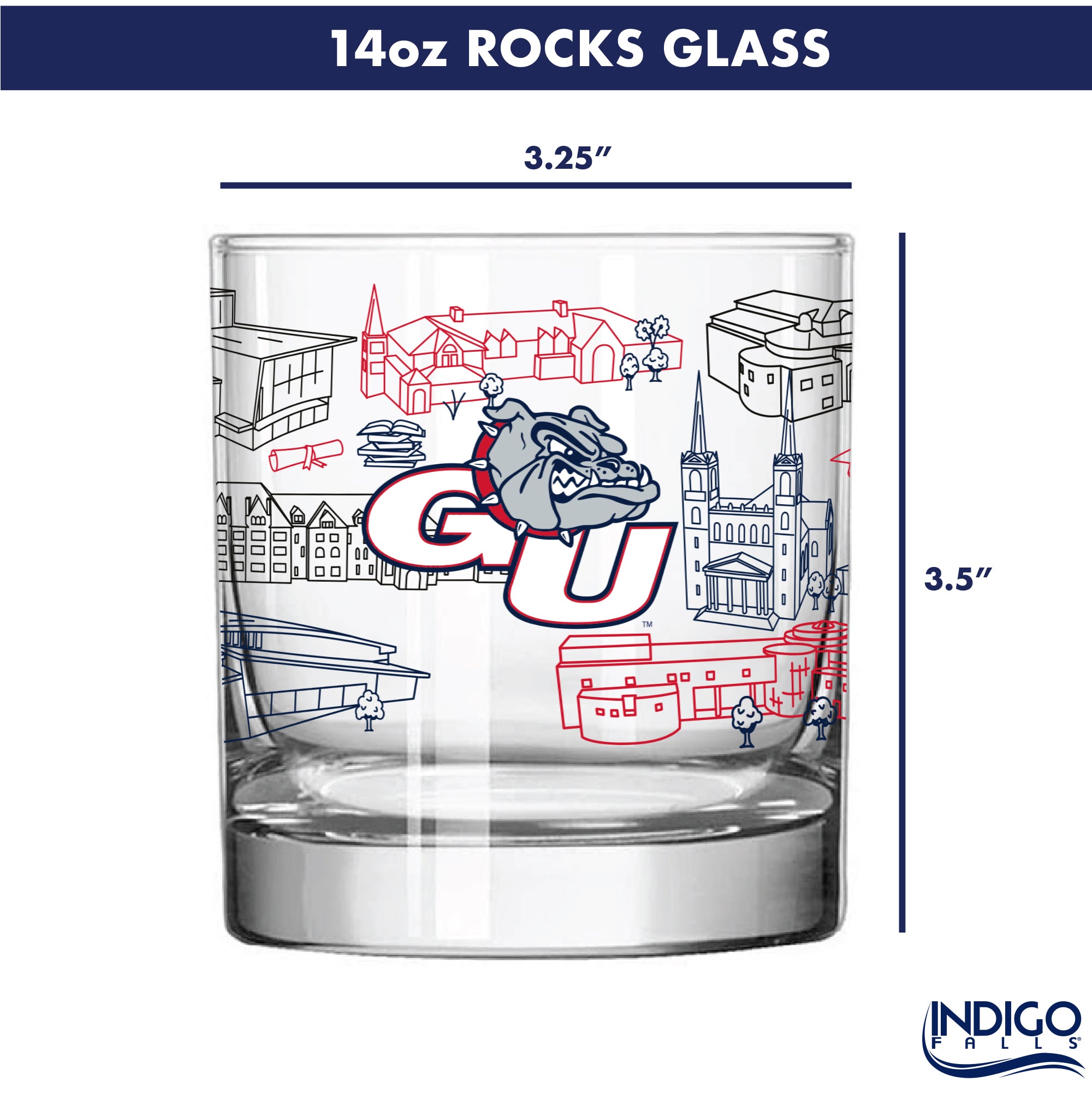 Set of 2 Gonzaga Bulldogs Campus Line Art 14oz Rocks Glasses