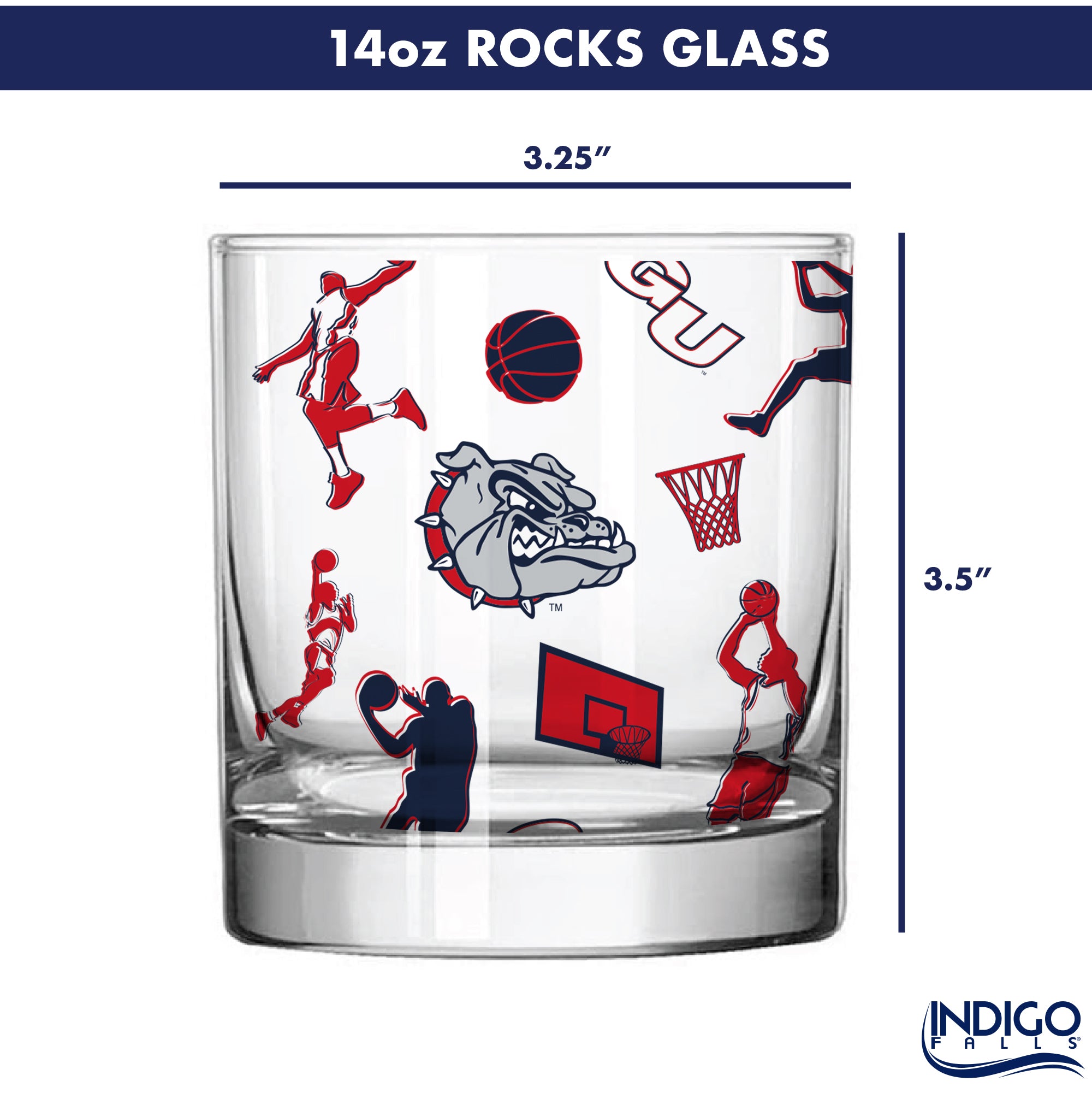 Set of 2 Gonzaga Bulldogs Basketball Sketch 14oz Rocks Glasses