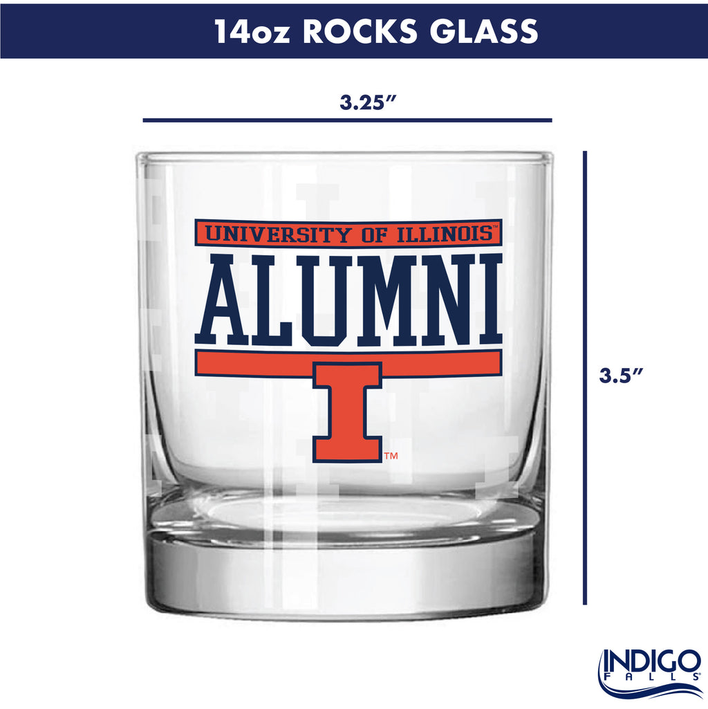 Set of 2 Illinois Fighting Illini 14oz Alumni Rocks Glasses
