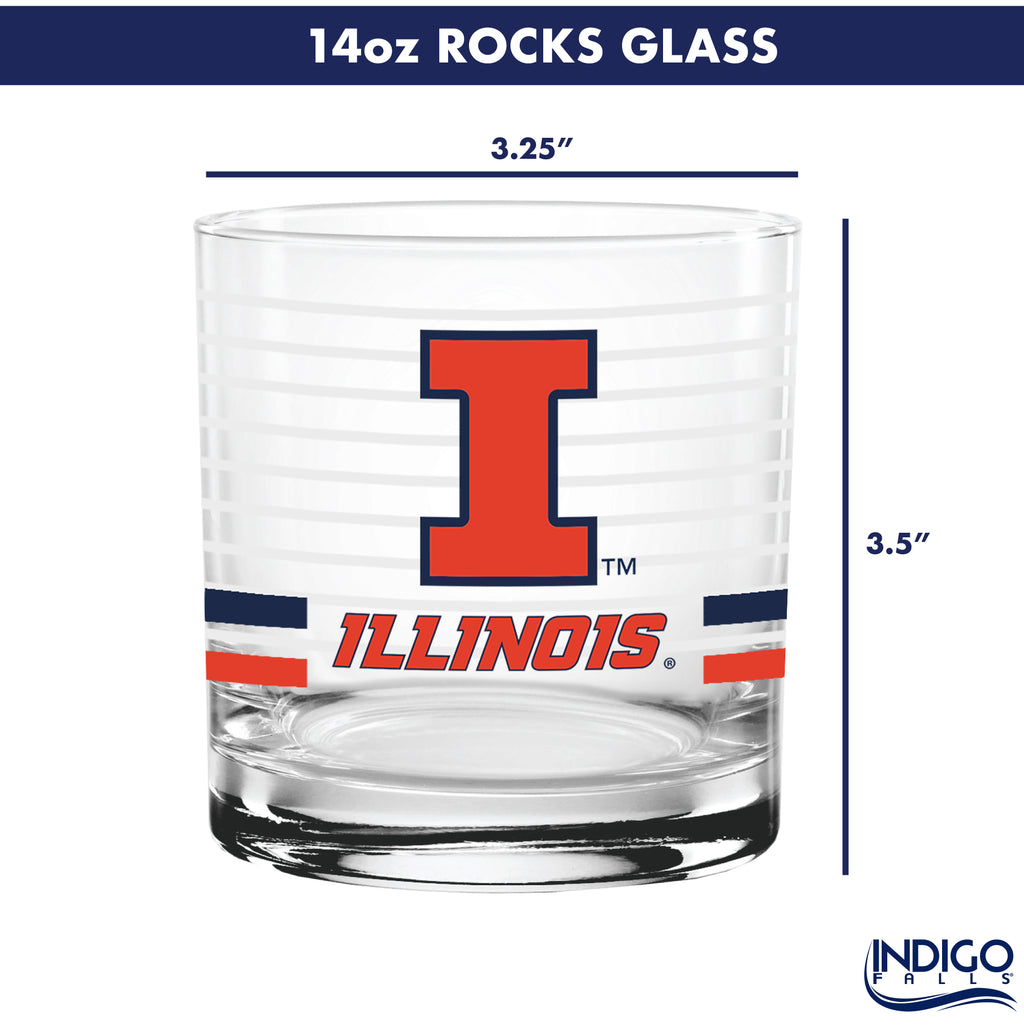 Set of 2 Illinois Fighting Illini 14oz Ring Rocks Glasses