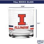 Set of 2 Illinois Fighting Illini 14oz Ring Rocks Glasses