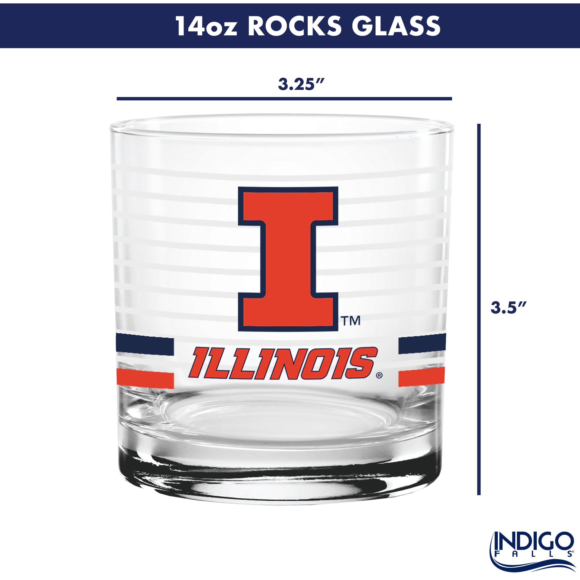 Set of 2 Illinois Fighting Illini 14oz Ring Rocks Glasses