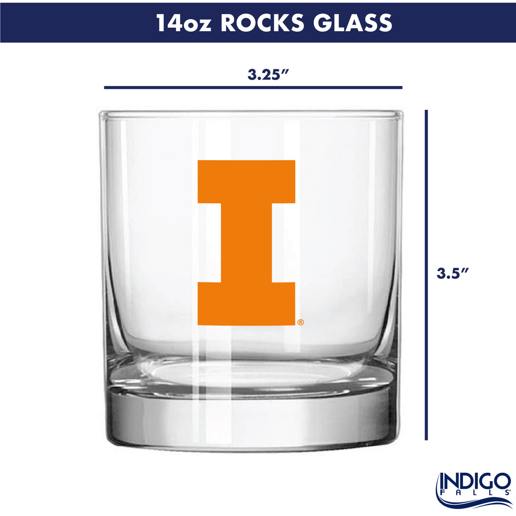 Set of 2 Illinois Fighting Illini College Vault Sketch 14oz Rocks Glasses