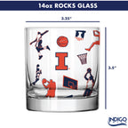 Set of 2 Illinois Fighting Illini Basketball Sketch 14oz Rocks Glasses