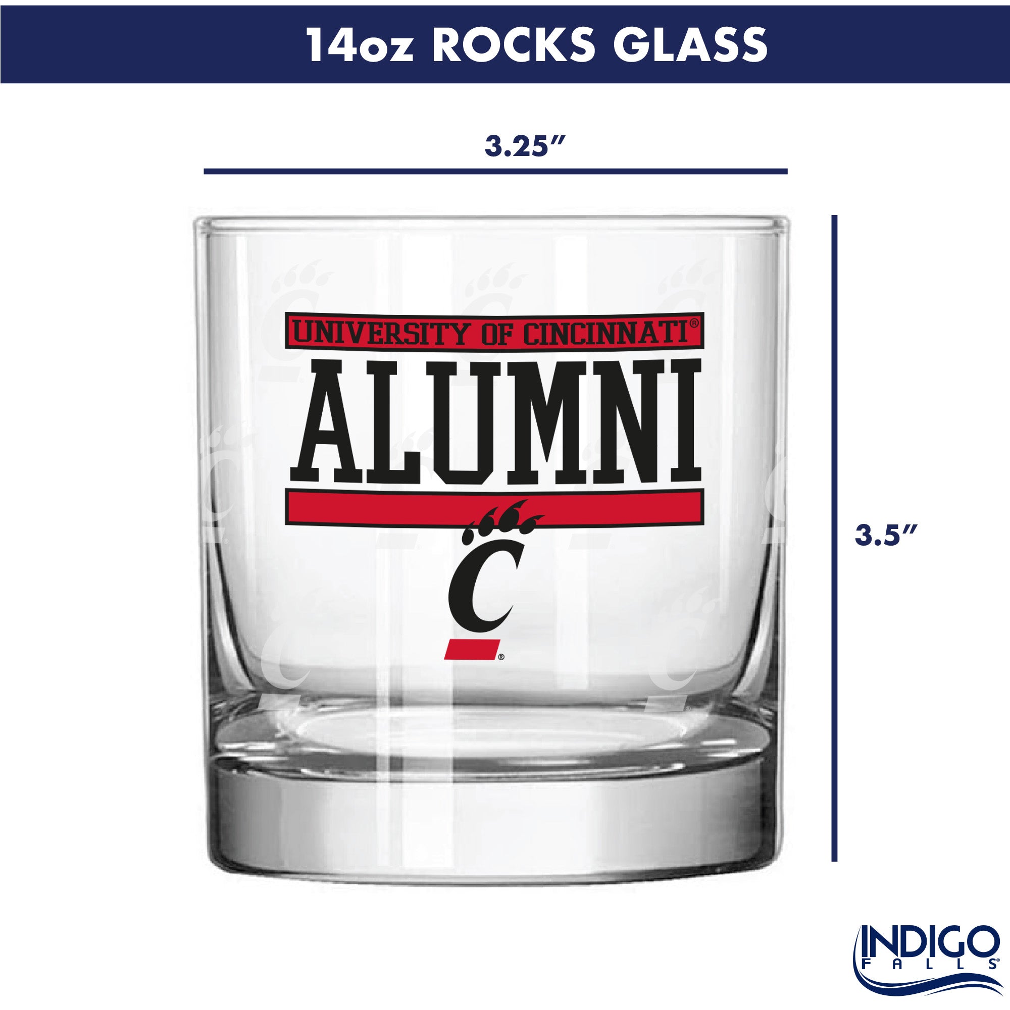 Set of 2 Cincinnati Bearcats 14oz Alumni Rocks Glasses