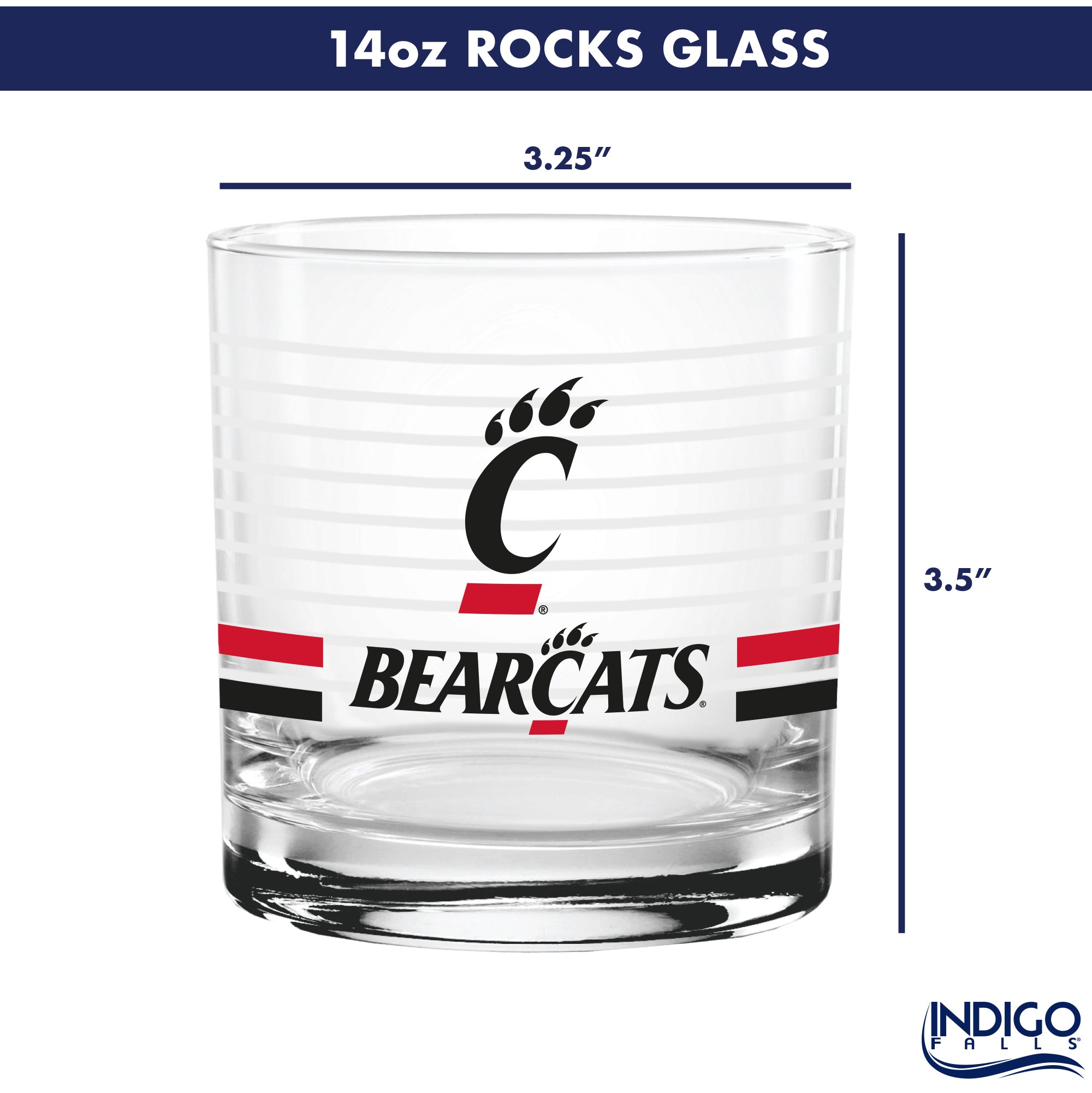 Set of 2 Cincinnati Bearcats 14oz Ring Rocks Glasses