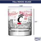 Set of 2 Cincinnati Bearcats Campus Line Art 14oz Rocks Glasses
