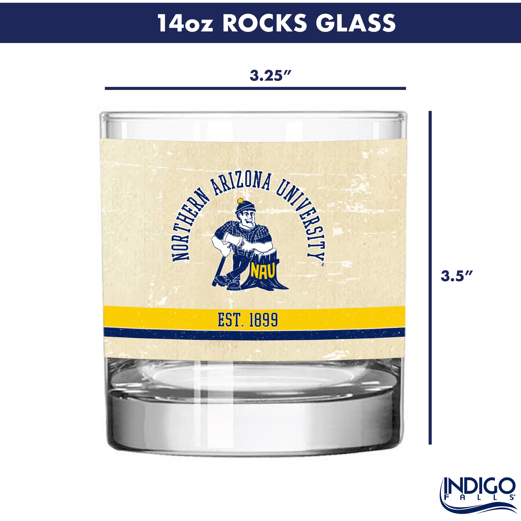 Northern Arizona Lumberjacks Set of 2 College Vault Tan Retro 14oz Rocks Glasses