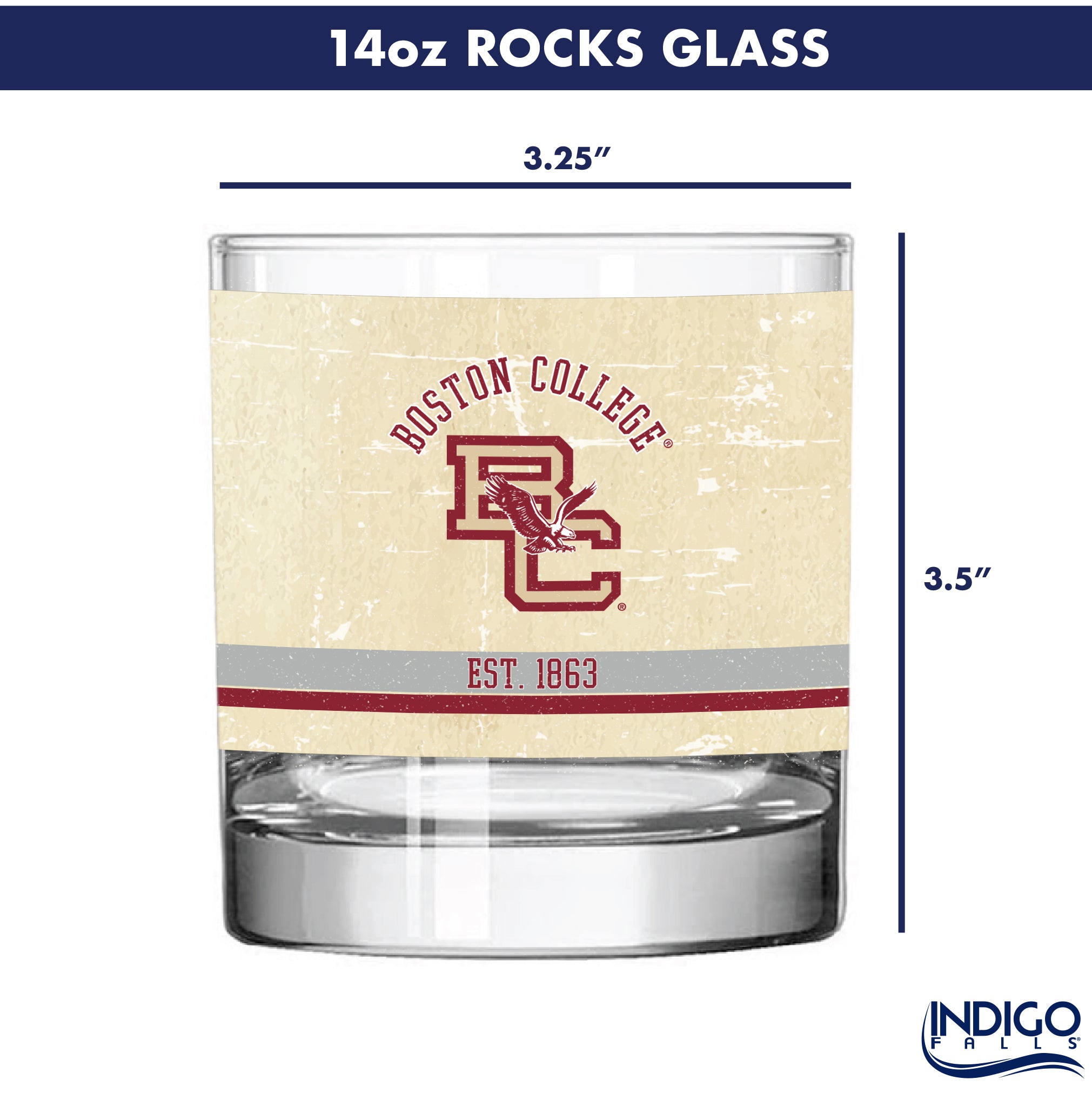 Boston College Eagles Set of 2 College Vault Tan Retro 14oz Rocks Glasses