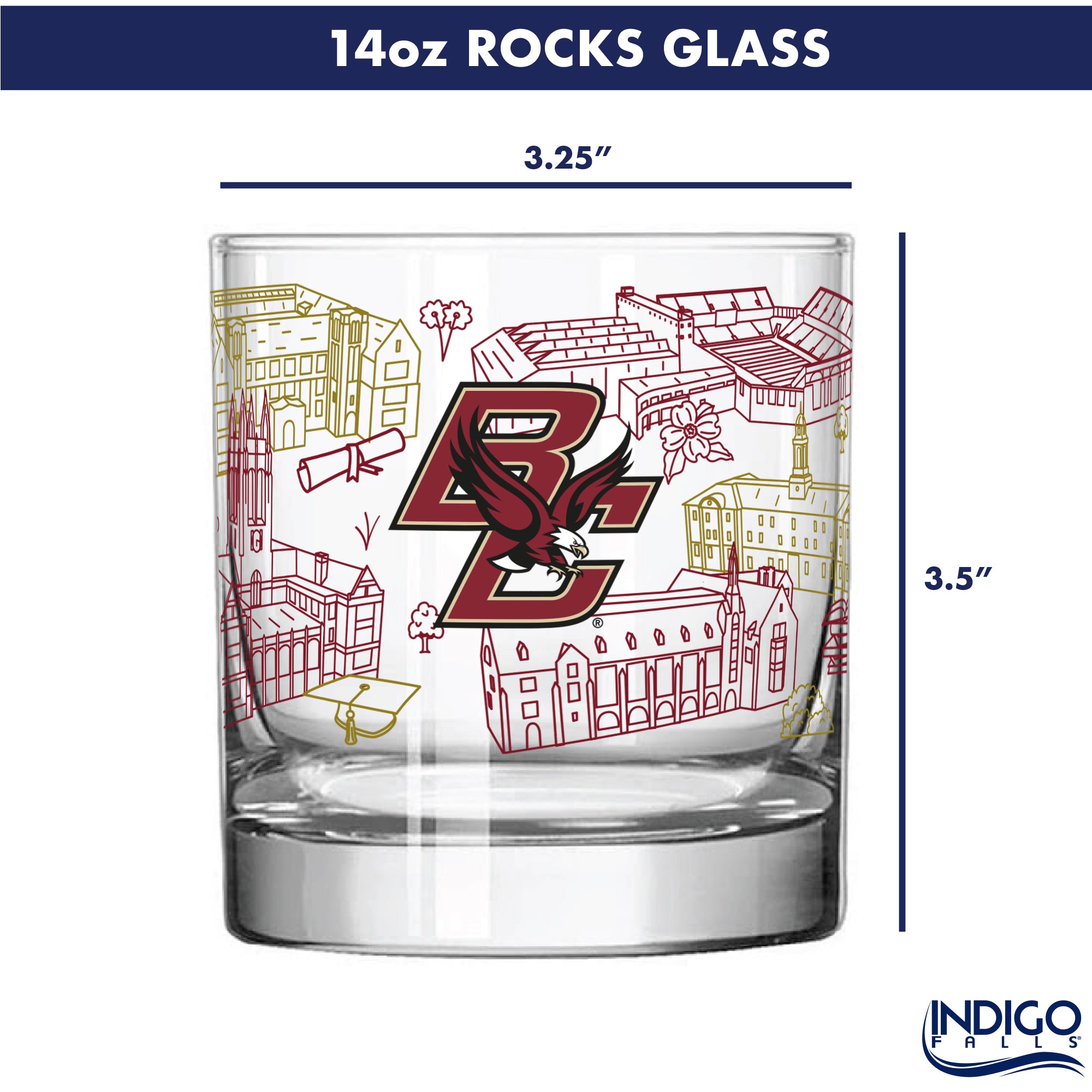 Set of 2 Boston College Eagles Campus Line Art 14oz Rocks Glasses