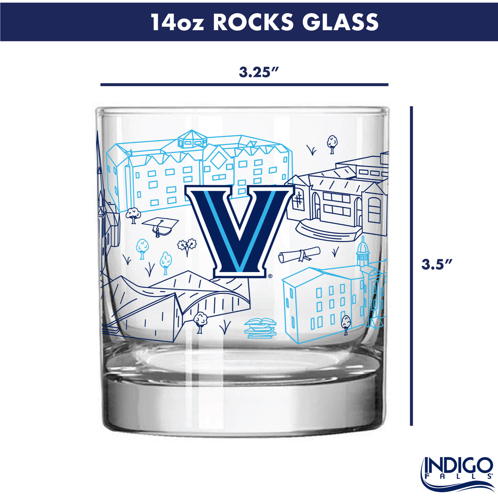 Set of 2 Villanova Wildcats Campus Line Art 14oz Rocks Glasses
