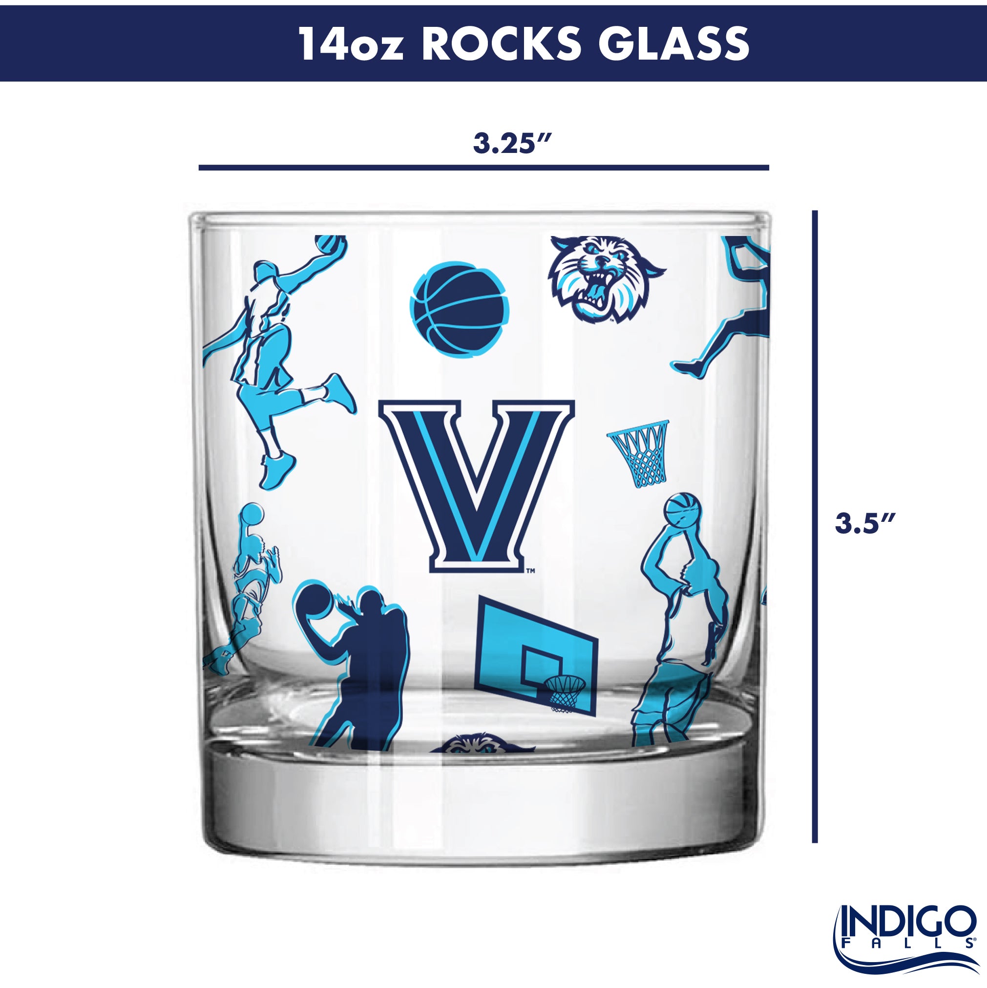 Set of 2 Villanova Wildcats Sketch 14oz Rocks Glasses