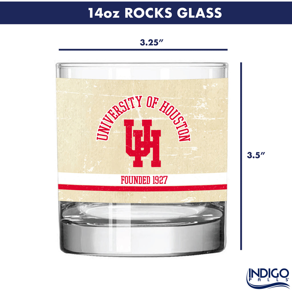 Houston Cougars Set of 2 College Vault Tan Retro 14oz Rocks Glasses