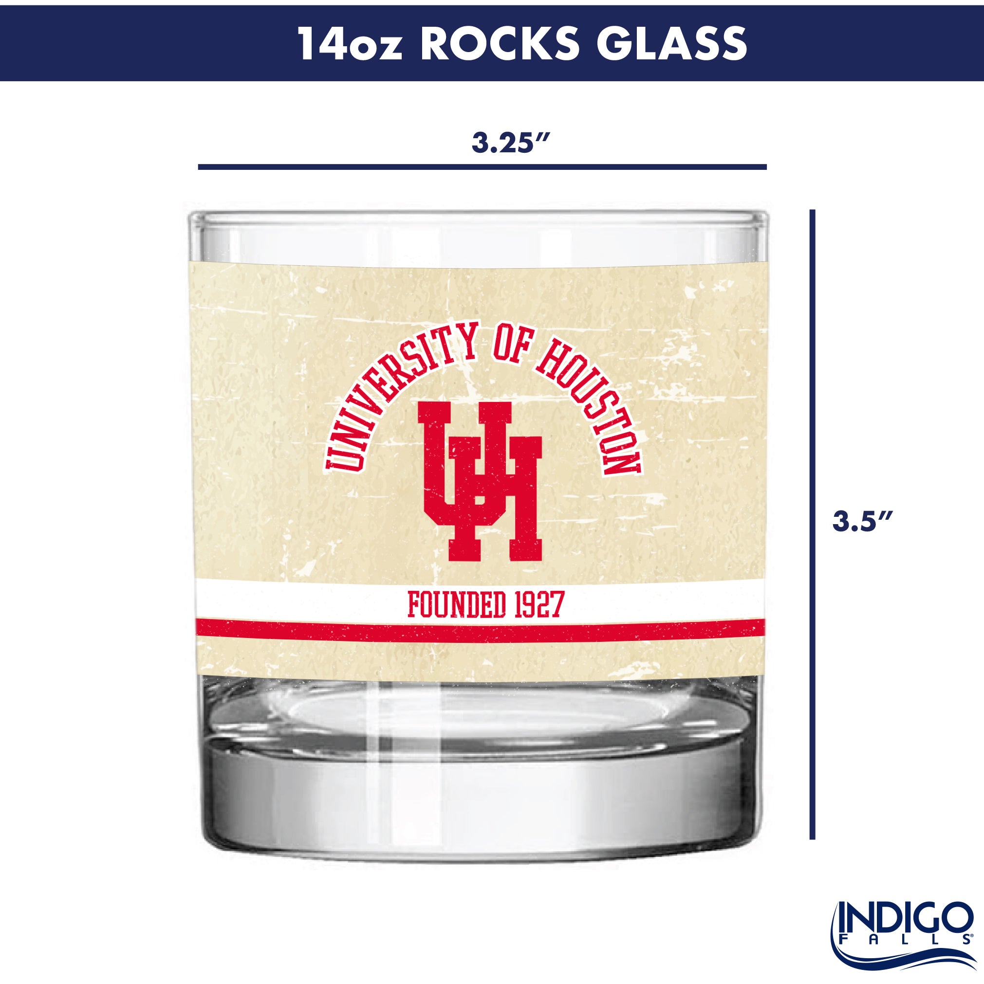 Houston Cougars Set of 2 College Vault Tan Retro 14oz Rocks Glasses