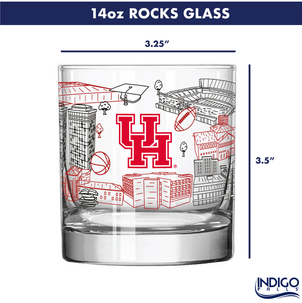 Set of 2 Houston Cougars Campus Line Art 14oz Rocks Glasses