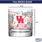 Set of 2 Houston Cougars Campus Line Art 14oz Rocks Glasses