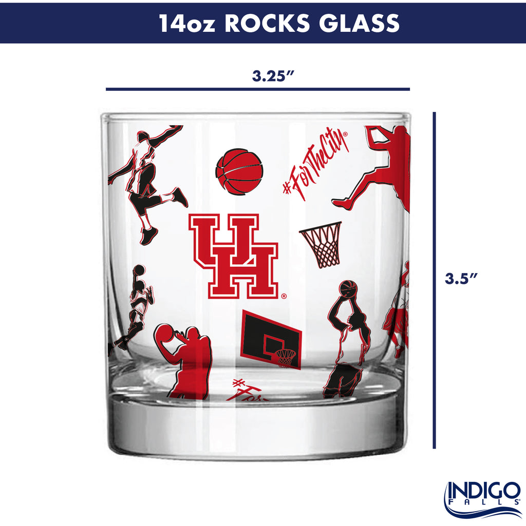 Set of 2 Houston Cougars Basketball Sketch 14oz Rocks Glasses