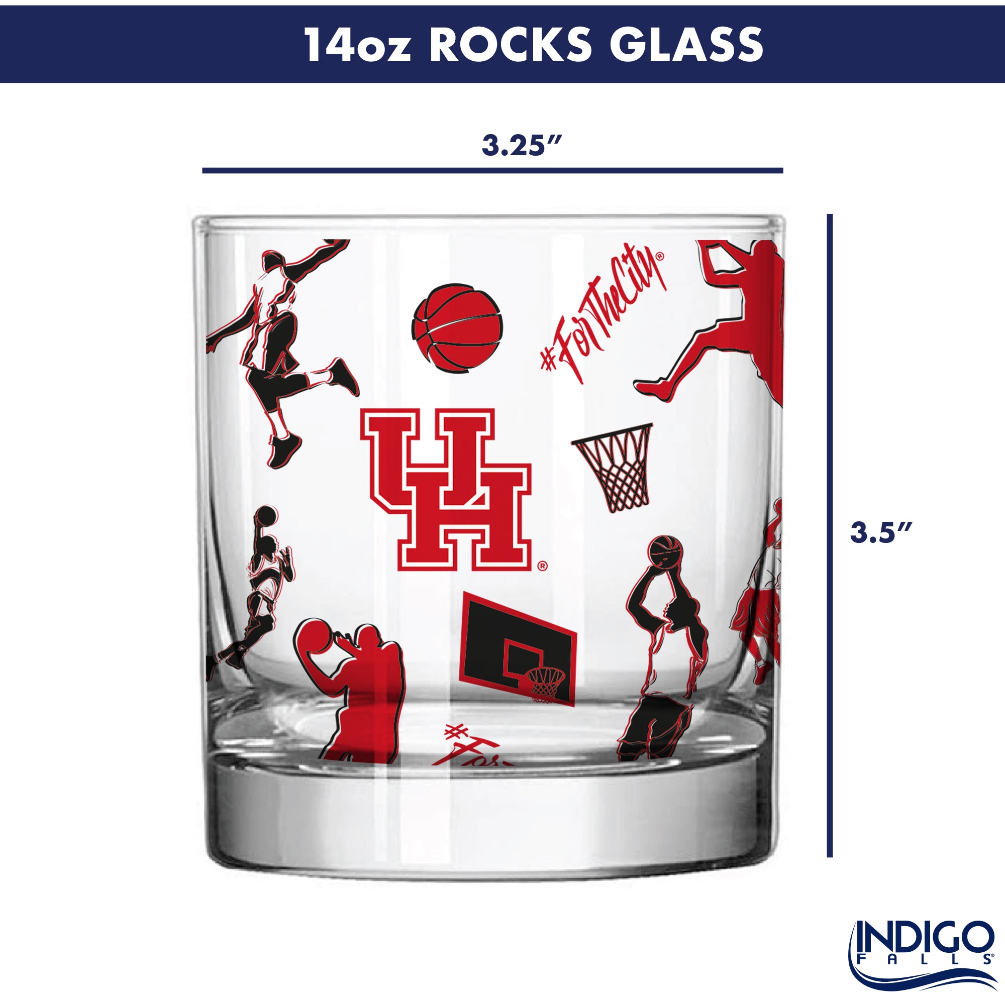 Set of 2 Houston Cougars Basketball Sketch 14oz Rocks Glasses