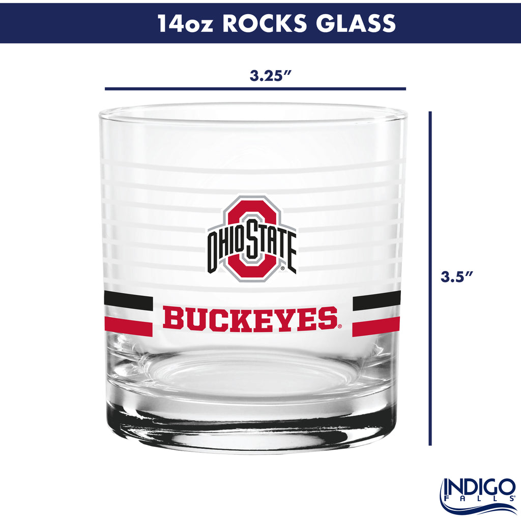 Set of 2 Ohio State Buckeyes 14oz Ring Rocks Glasses