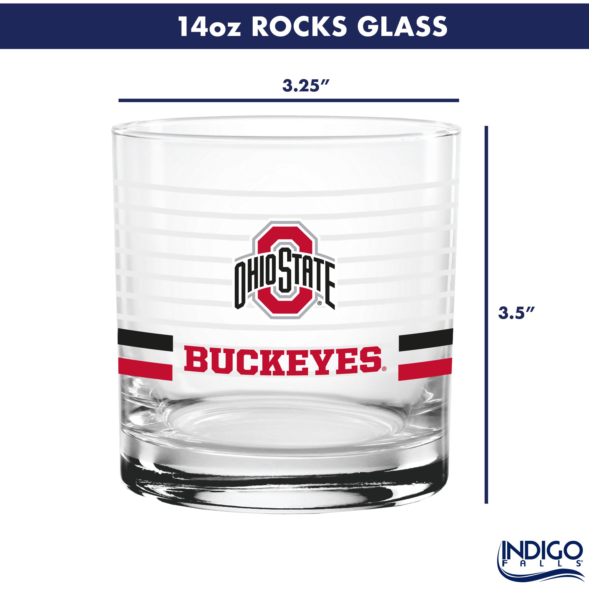 Set of 2 Ohio State Buckeyes 14oz Ring Rocks Glasses