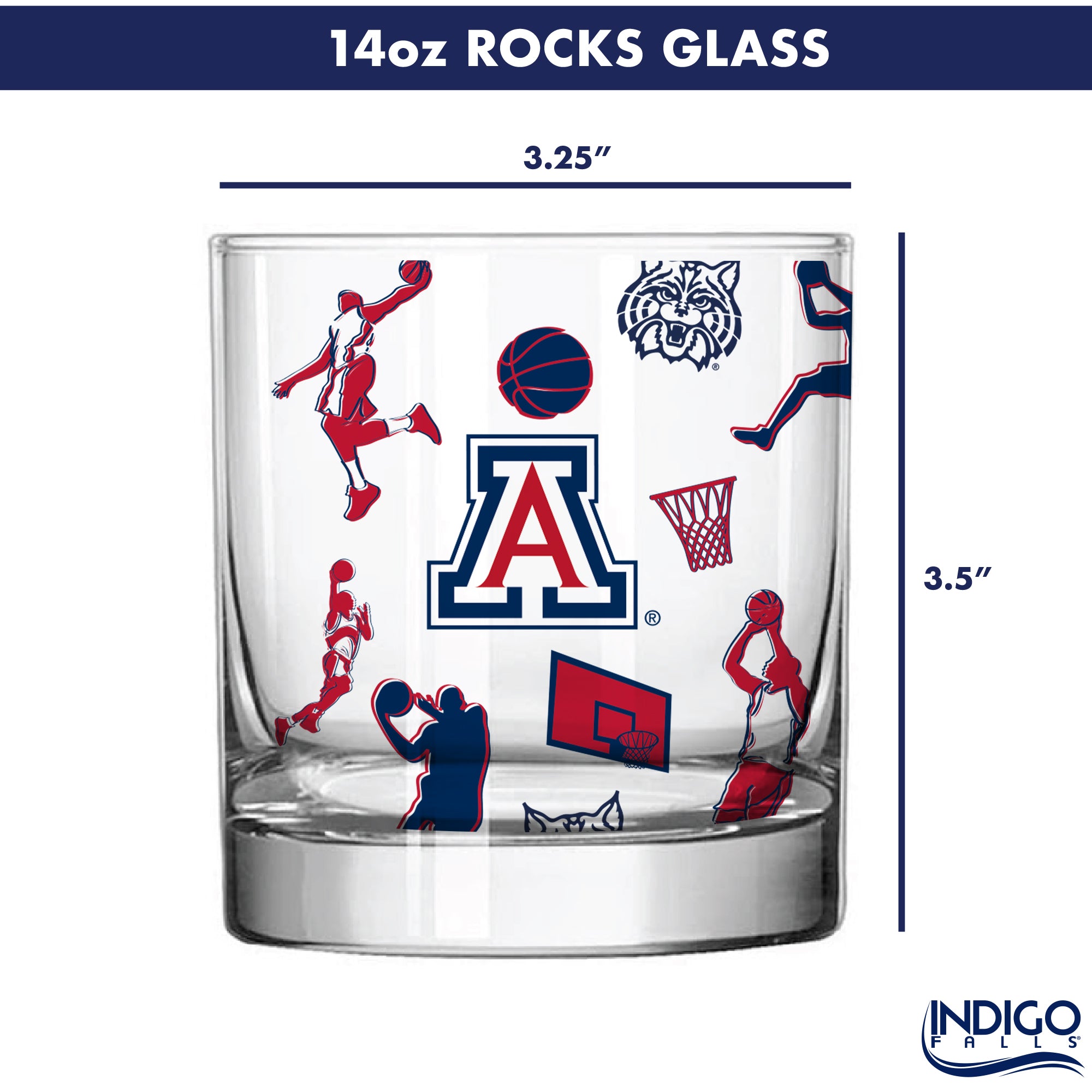 Set of 2 Arizona Wildcats Basketball Sketch 14oz Rocks Glasses
