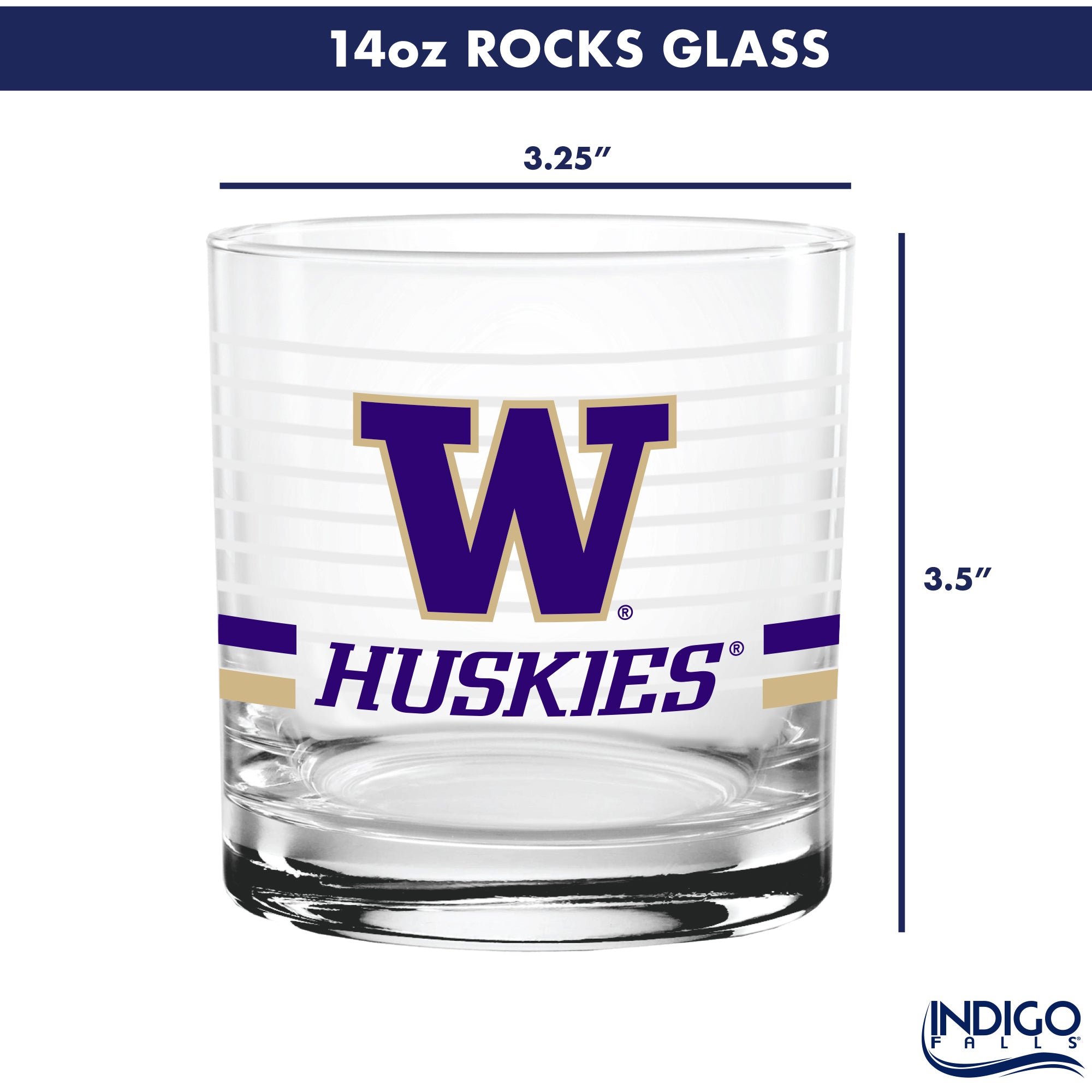 Set of 2 Washington Huskies 14oz Ring Rocks Glasses