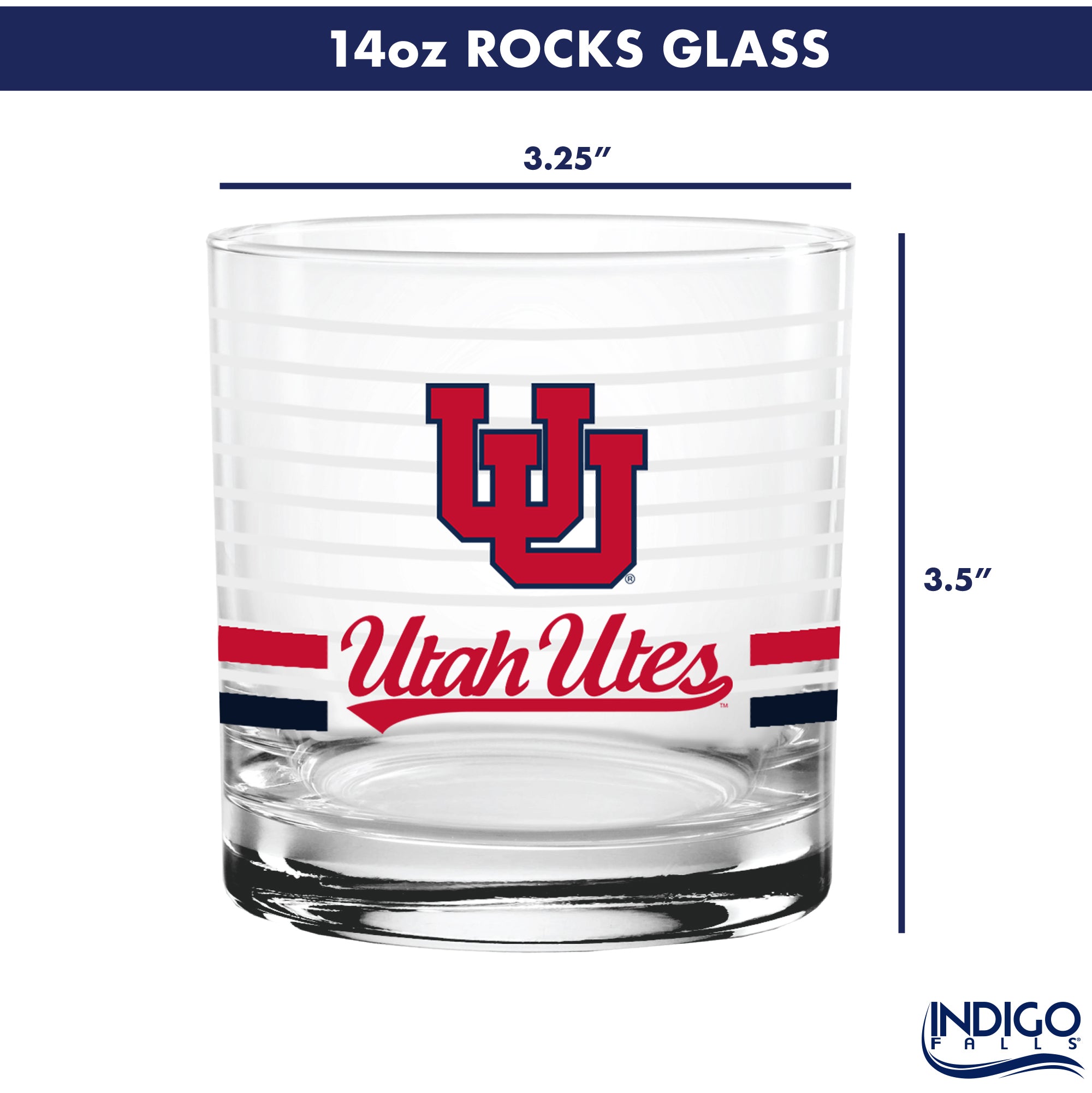 Set of 2 Utah Utes 14oz Ring Rocks Glasses