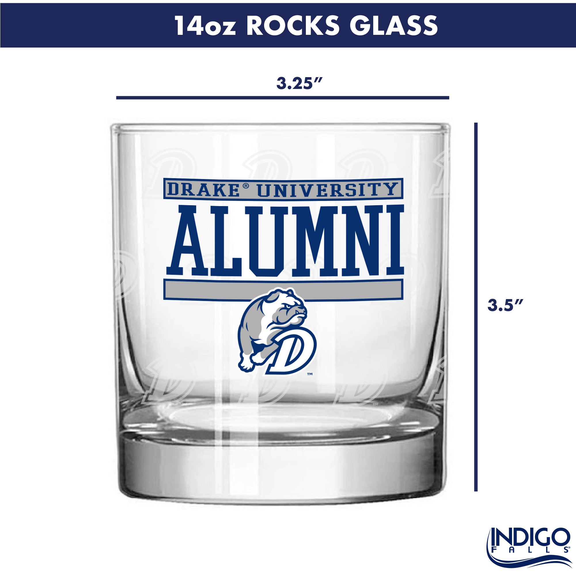 Set of 2 Drake Bulldogs 14oz Alumni Rocks Glasses