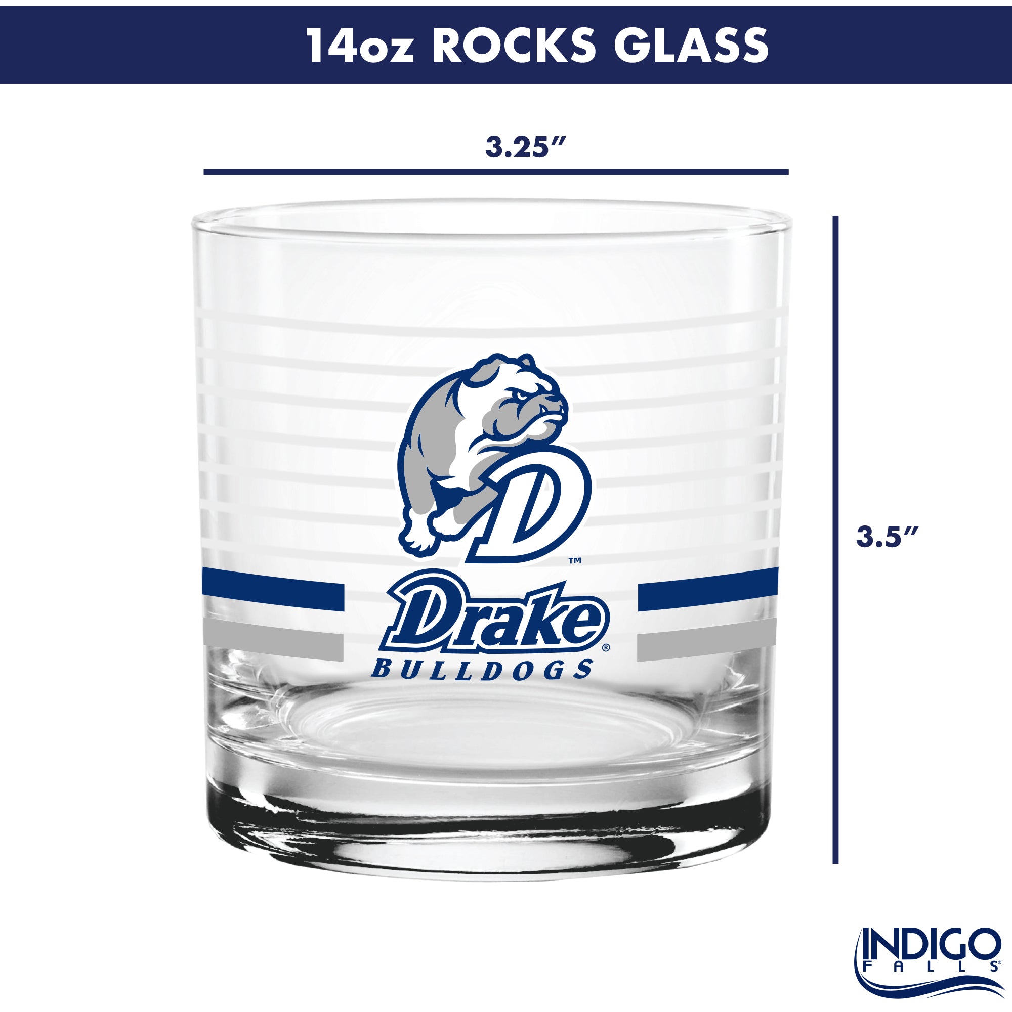Set of 2 Drake Bulldogs 14oz Ring Rocks Glasses