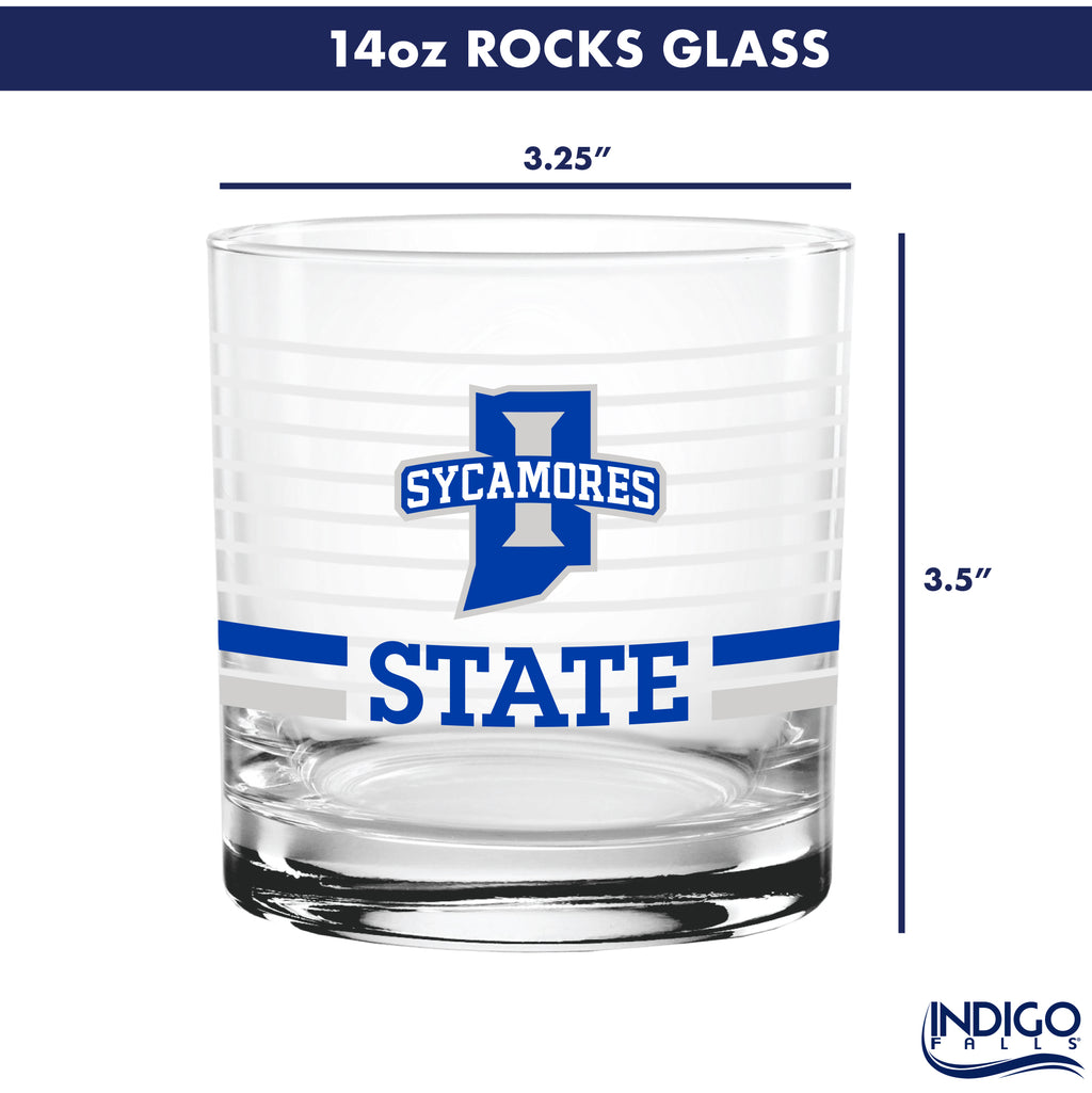 Set of 2 Indiana State Sycamores 14oz Ring Rocks Glasses
