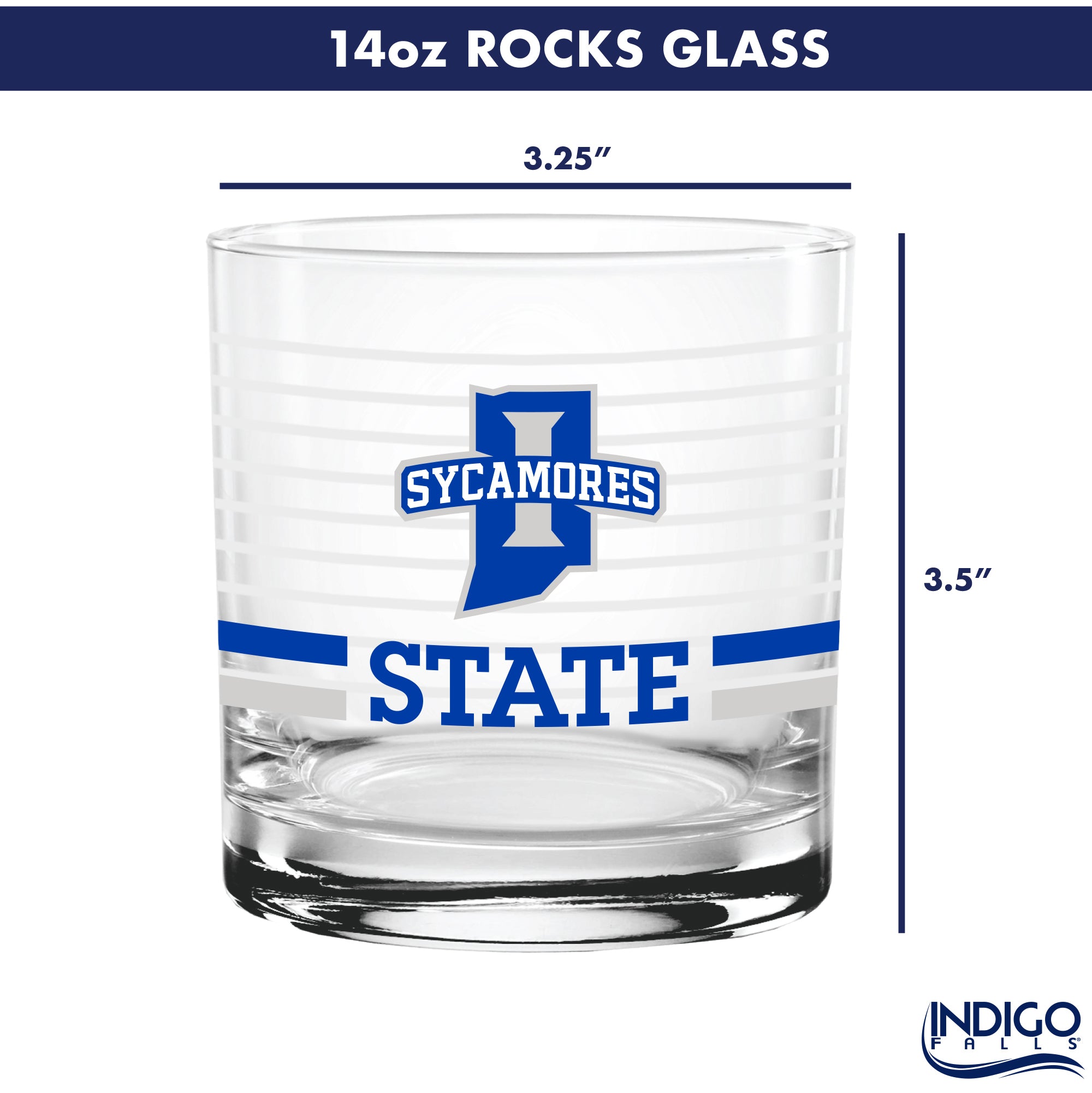 Set of 2 Indiana State Sycamores 14oz Ring Rocks Glasses