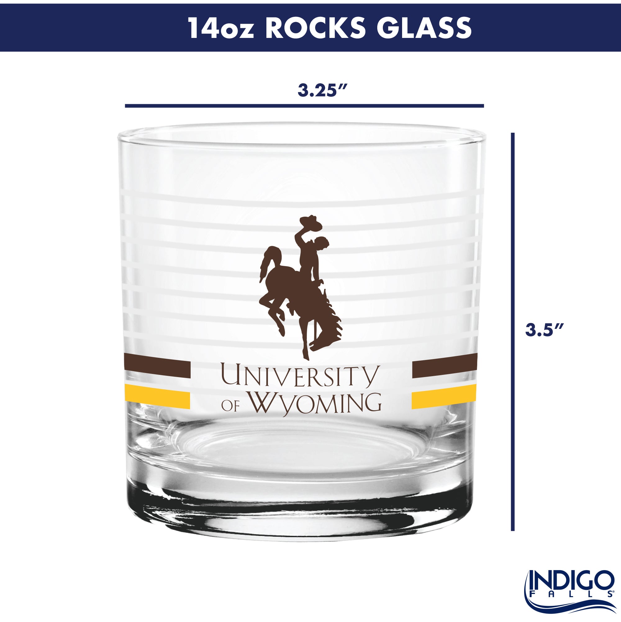 Set of 2 Wyoming Cowboys 14oz Ring Rocks Glasses