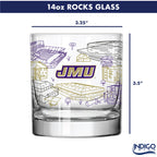 Set of 2 James Madison Dukes Campus Line Art 14oz Rocks Glasses