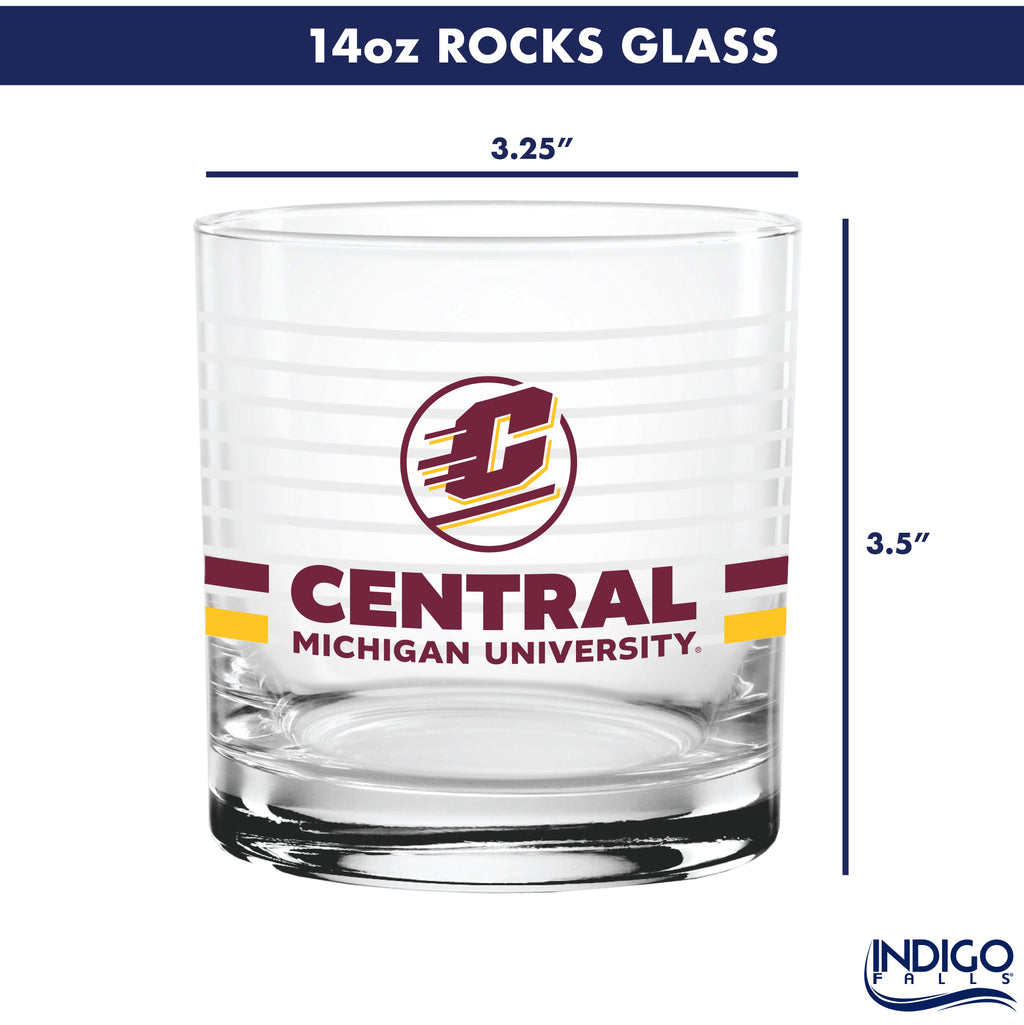 Set of 2 Central Michigan Chippewas 14oz Ring Rocks Glasses