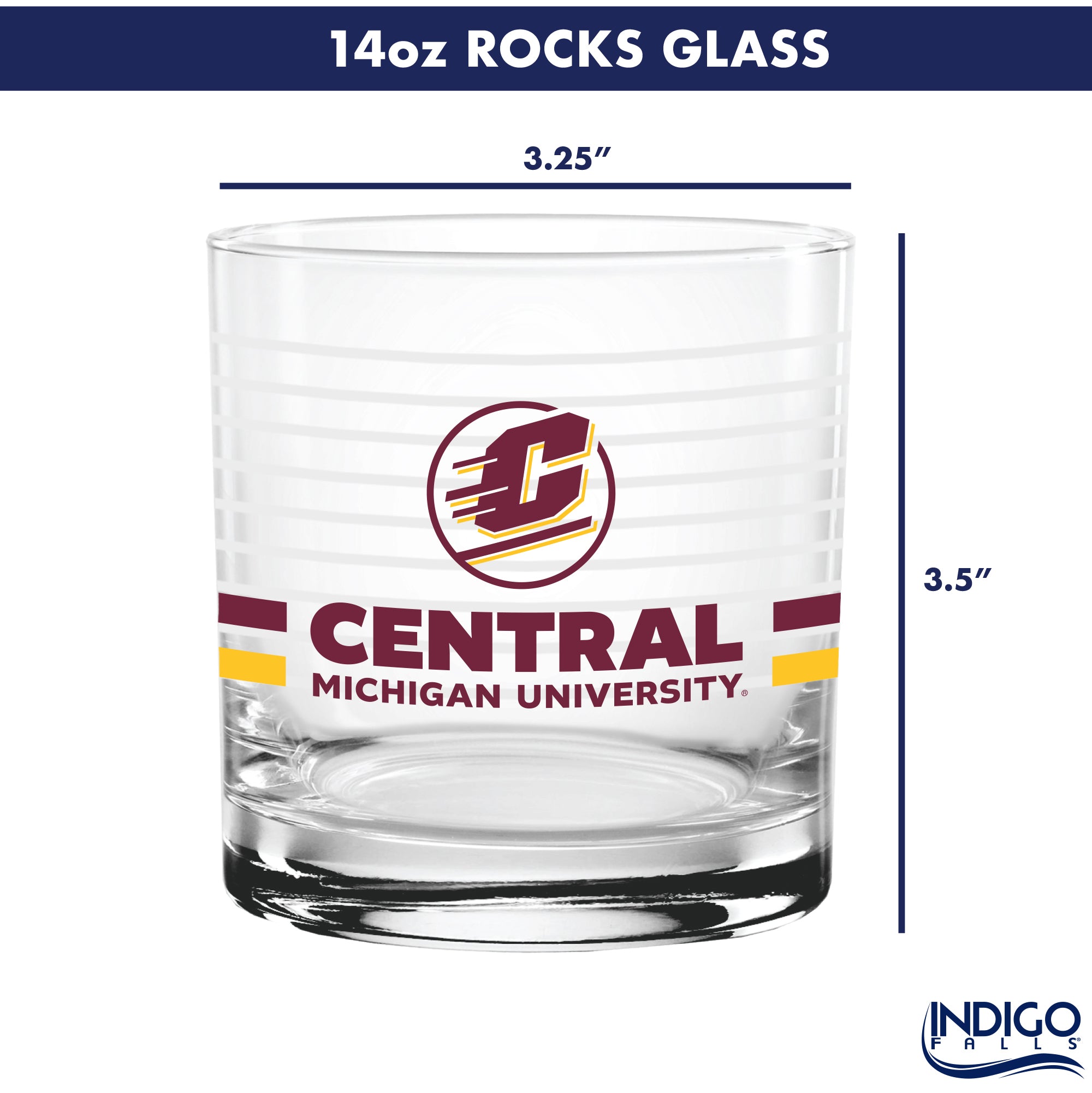 Set of 2 Central Michigan Chippewas 14oz Ring Rocks Glasses