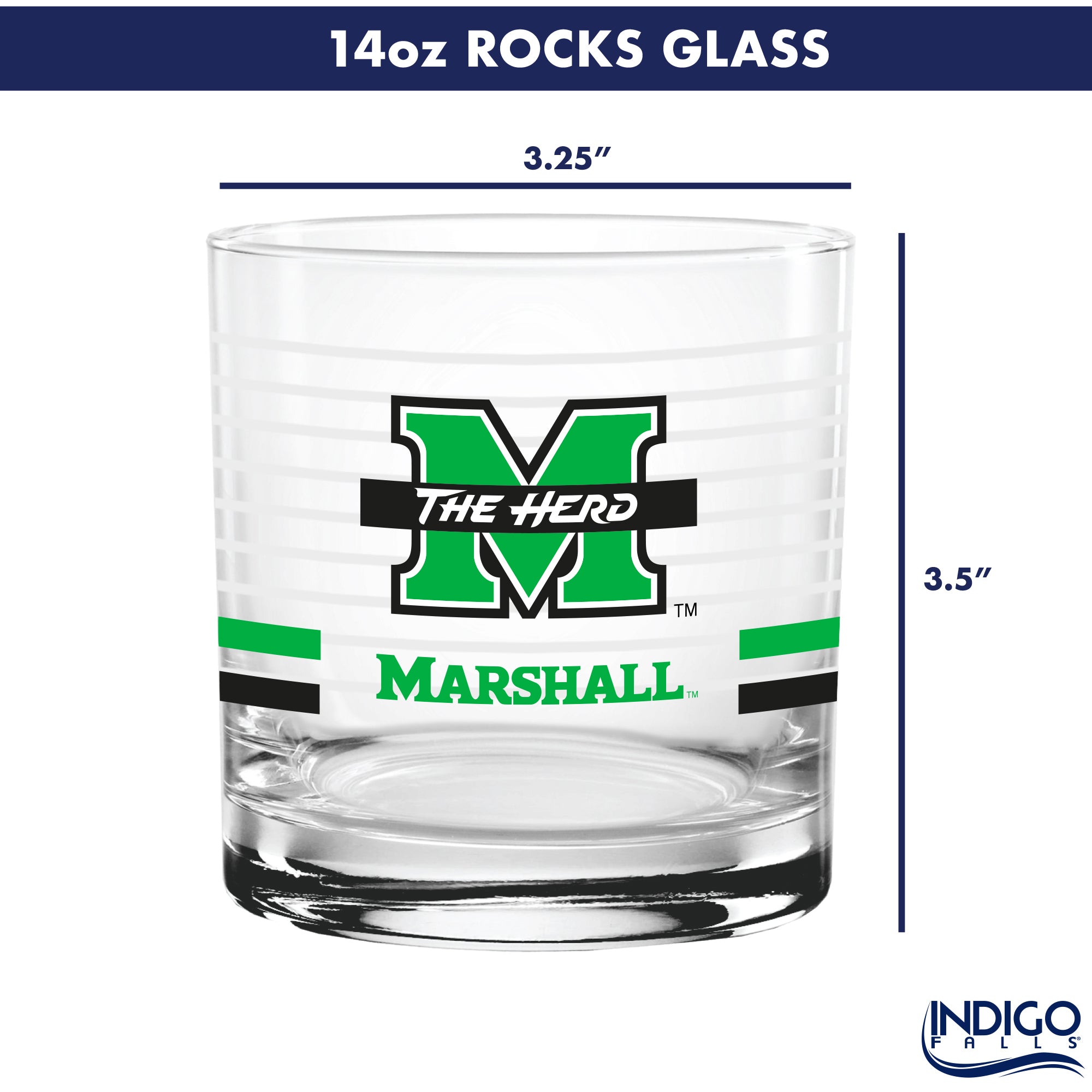 Set of 2 Marshall Thundering Herd 14oz Ring Rocks Glasses