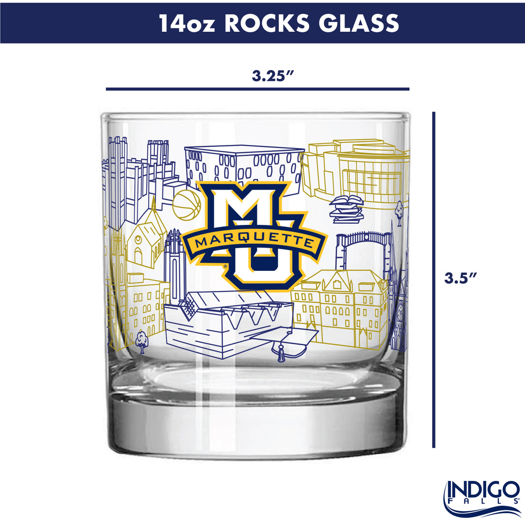 Set of 2 Marquette Golden Eagles Campus Line Art 14oz Rocks Glasses