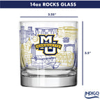 Set of 2 Marquette Golden Eagles Campus Line Art 14oz Rocks Glasses