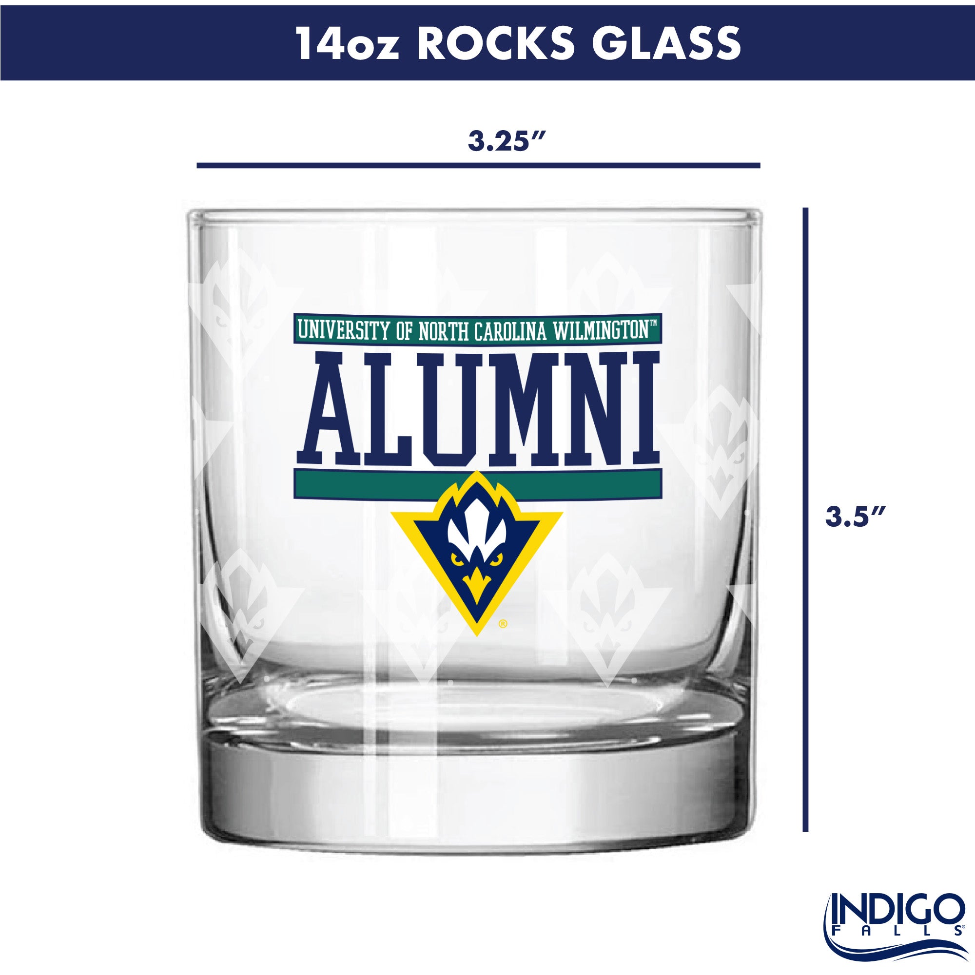 Set of 2 UNC Wilmington 14oz Alumni Rocks Glasses