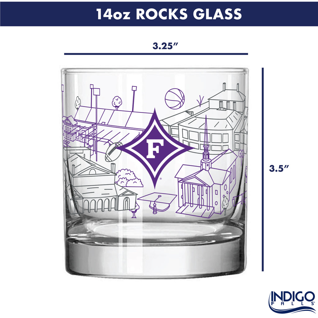 Set of 2 Furman Paladins Campus Line Art 14oz Rocks Glasses