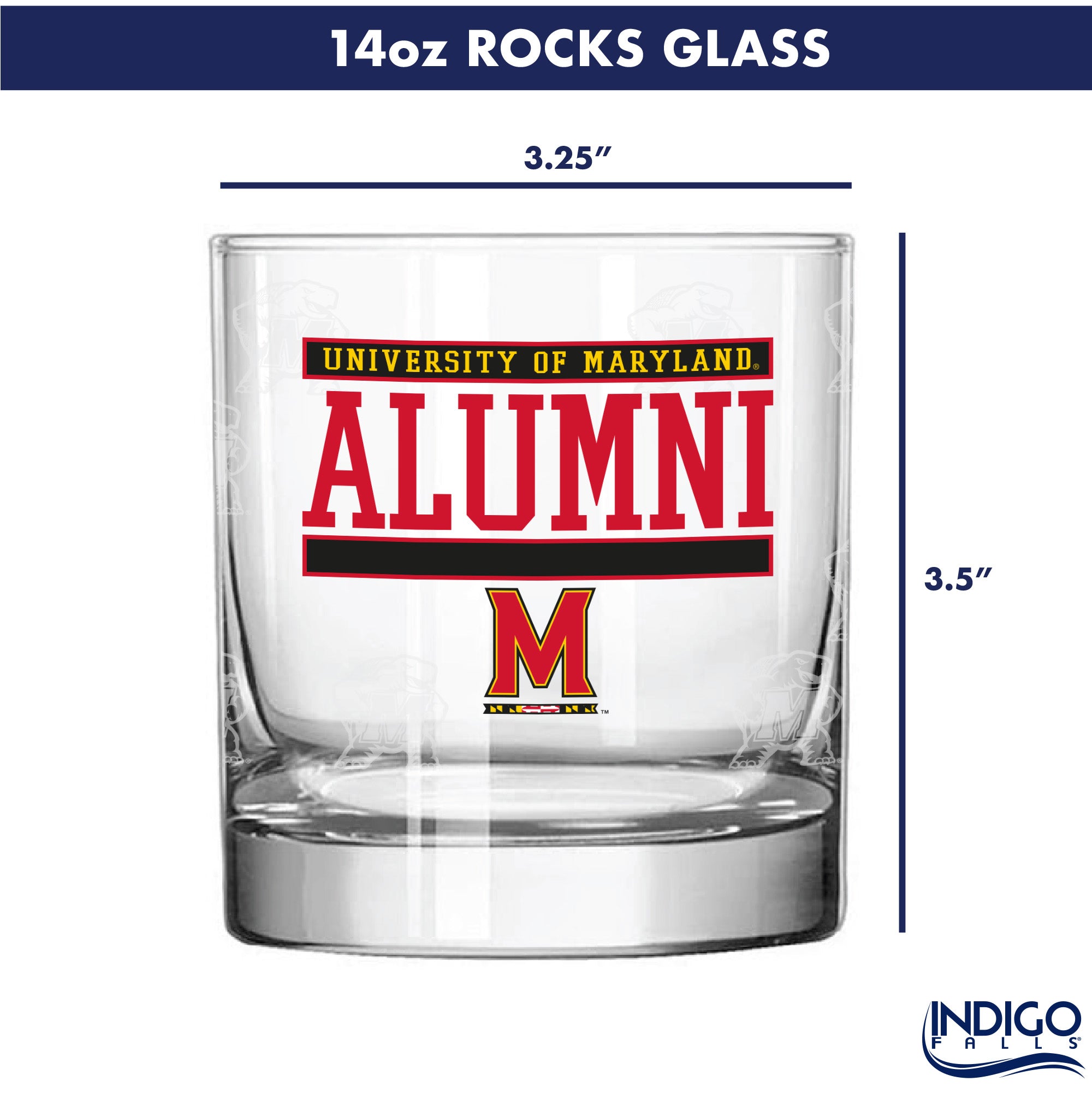 Set of 2 Maryland Terrapins 14oz Alumni Rocks Glasses